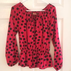 Ellen Tracy red top with black polka dots